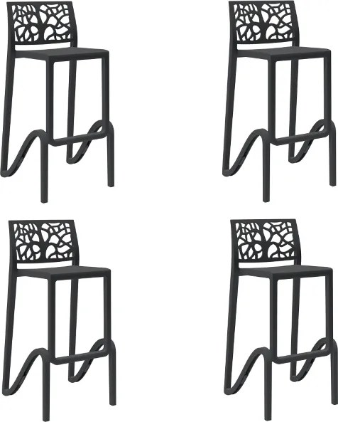 Sgabello bar impilabile alto H. seduta 75 cm TETI Nero set 4 pezzi