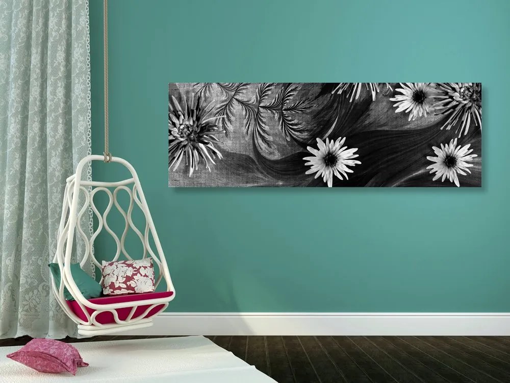 Stampa su tela – Fiori su sfondo in bianco e nero