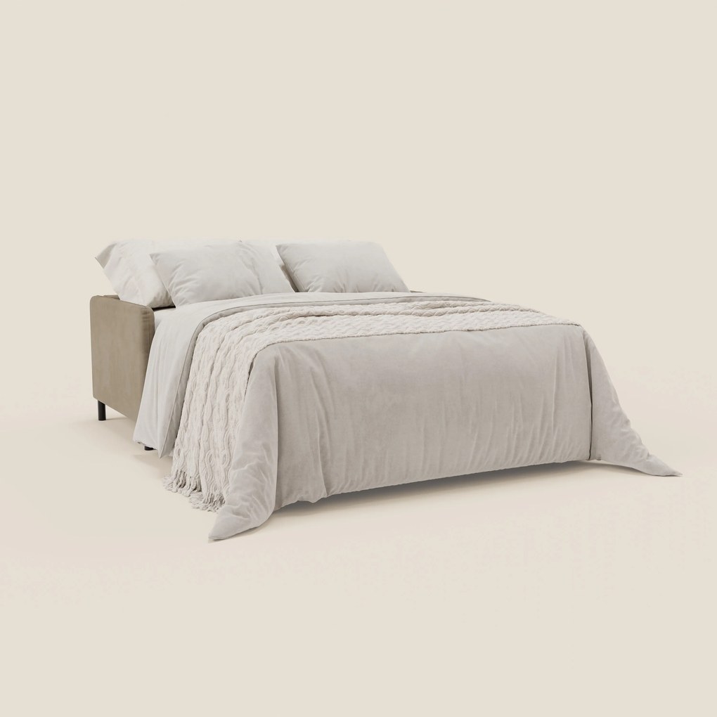 Narciso divano letto desing con materasso H18 cm bicolore con struttura in microfibra smacchiabile e imbottiture in elegante tessuto impermeabile T06 tortora - panna