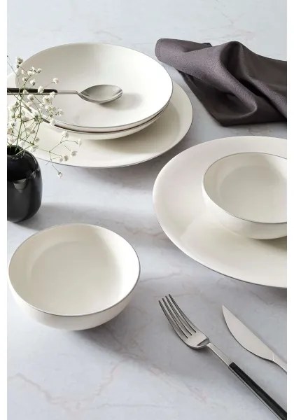 Set da tavola 18 pezzi in porcellana, bianco/argento