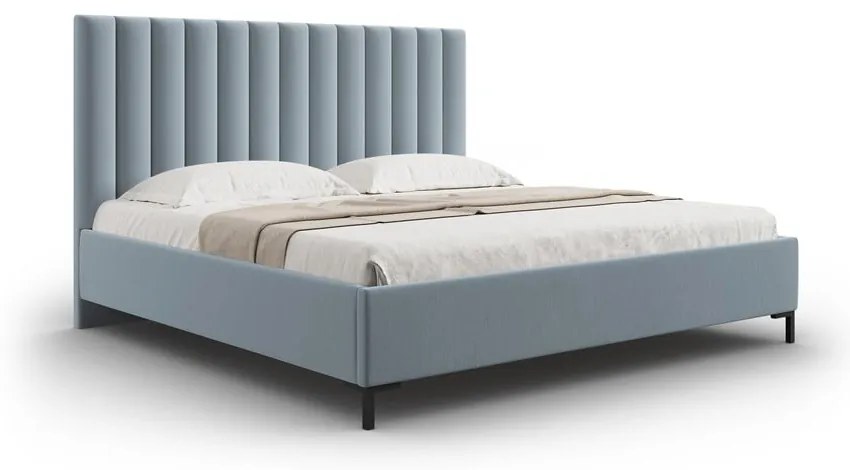 Letto matrimoniale imbottito blu chiaro con contenitore con griglia 160x200 cm Casey - Mazzini Beds