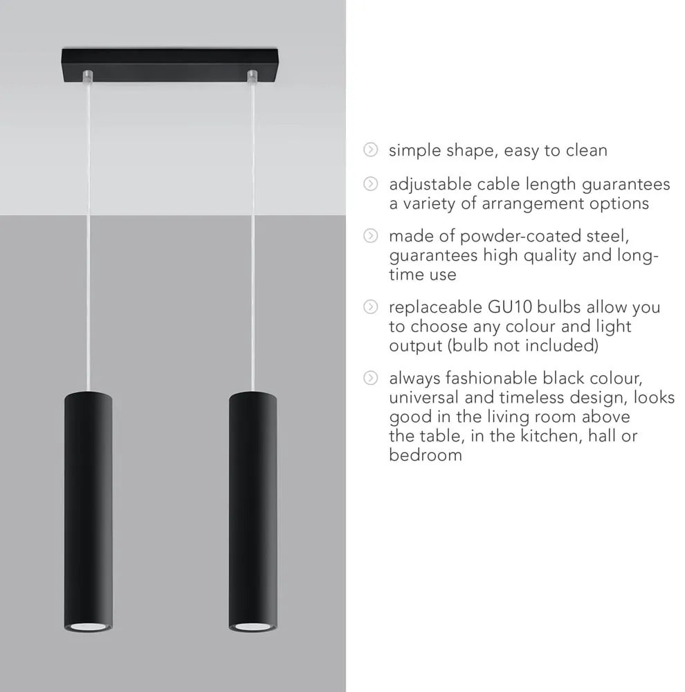 Lampadario nero in metallo Castro – Sollux