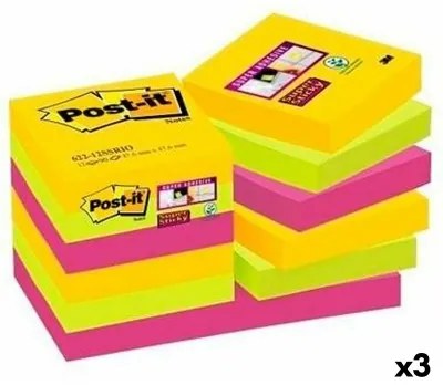 Set di Post-it Adesivi Post-it Super Sticky Multicolore 47,6 x 47,6 mm (3 Unità)