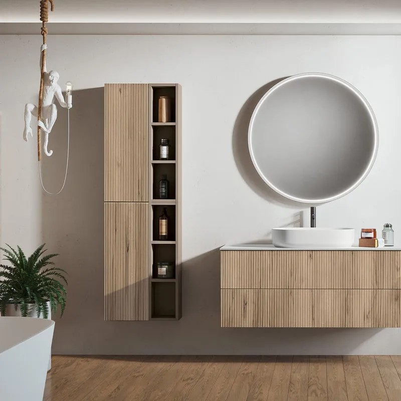 Mobile da bagno sospeso sotto lavabo Opera 2 cassetti L 119.5 x H 50 x P 45.5 cm noce naturale cannettato