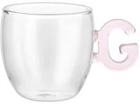 Tazzina caffè lettera G rosa in vetro borosilicato, 150 ml