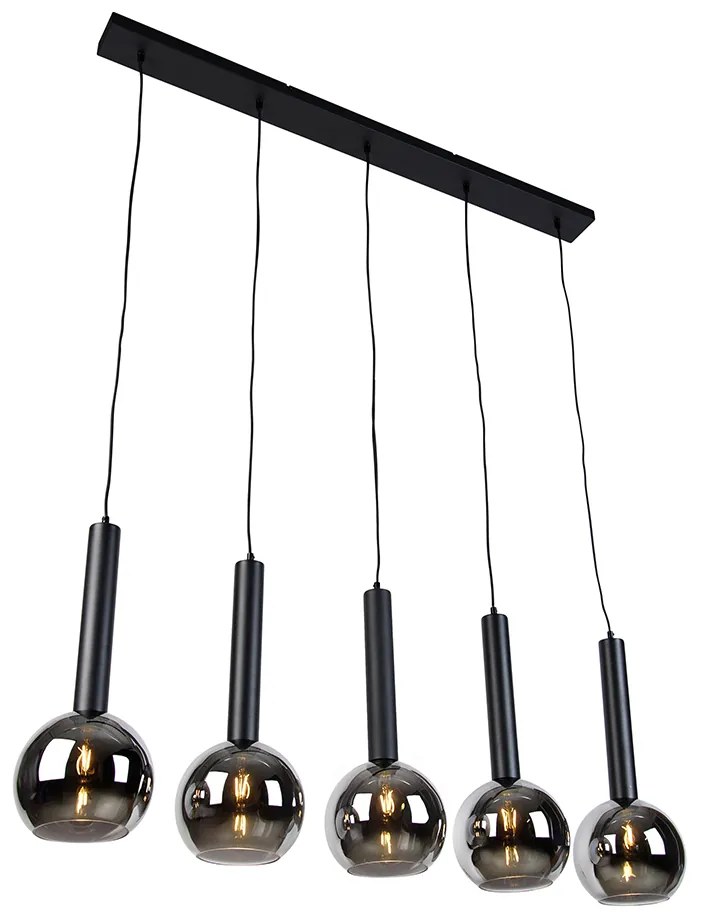 Lampada a sospensione moderna nera con vetro fumé 5 luci - Clayton