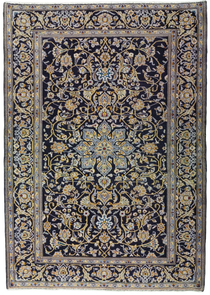 Kashan Tappeto 140x200 Blu (Iran) Annodato A Mano