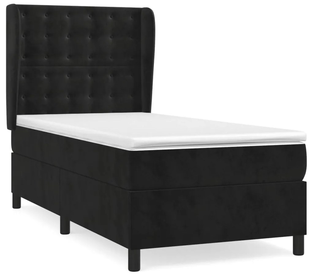 Giroletto a molle con materasso nero 90x200 cm in velluto