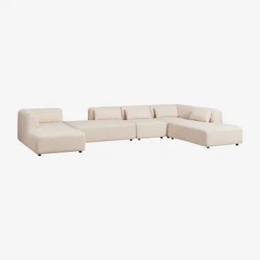 Divano Modulare Fogler Con Chaise Longue Sinistra In 5 Pezzi Con Doppia Chaise Longue Ciniglia Crema Beige - Sklum