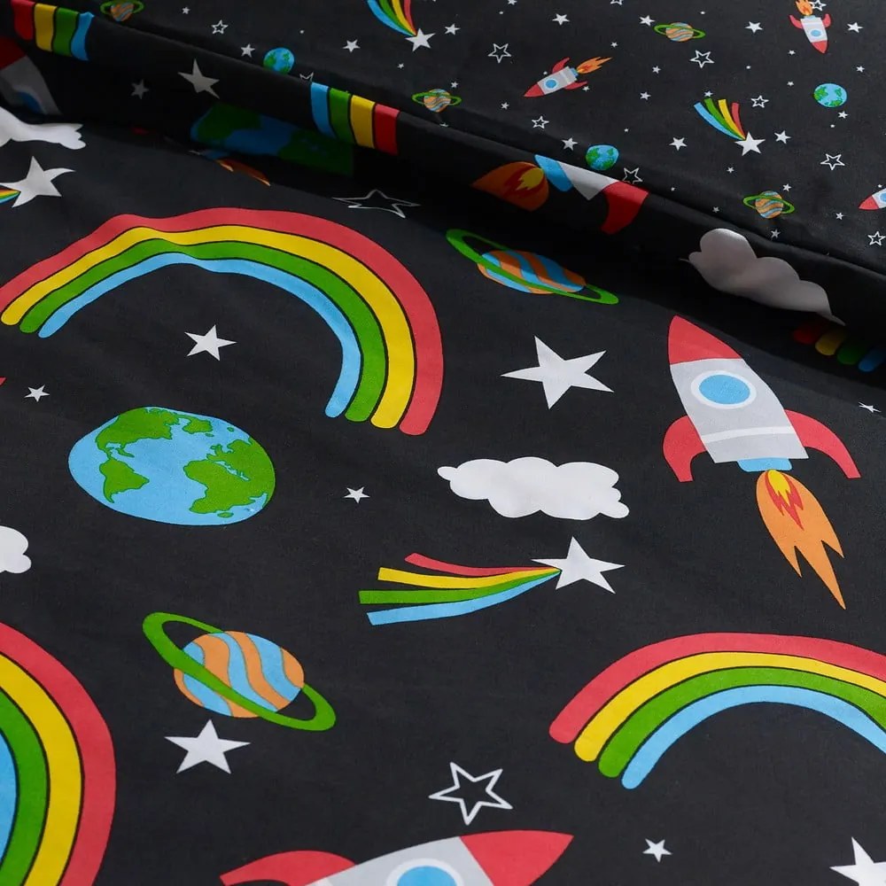 Set copripiumino e federa da bambini nero per culla 120x150 cm Rainbow Rockets – Catherine Lansfield