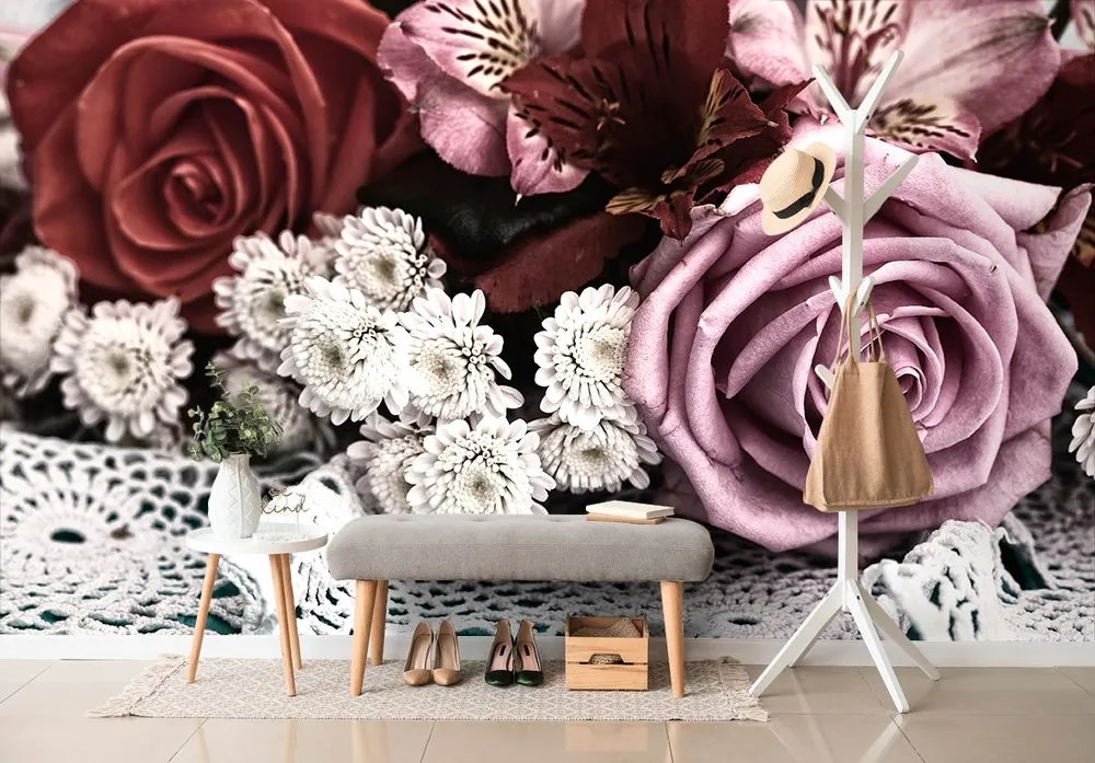 Carta da parati autoadesiva – Bouquet di rose in stile retrò