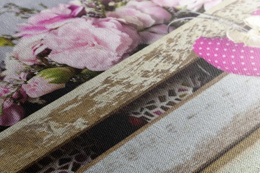 Stampa su tela – Fiori di garofano in cassa di legno