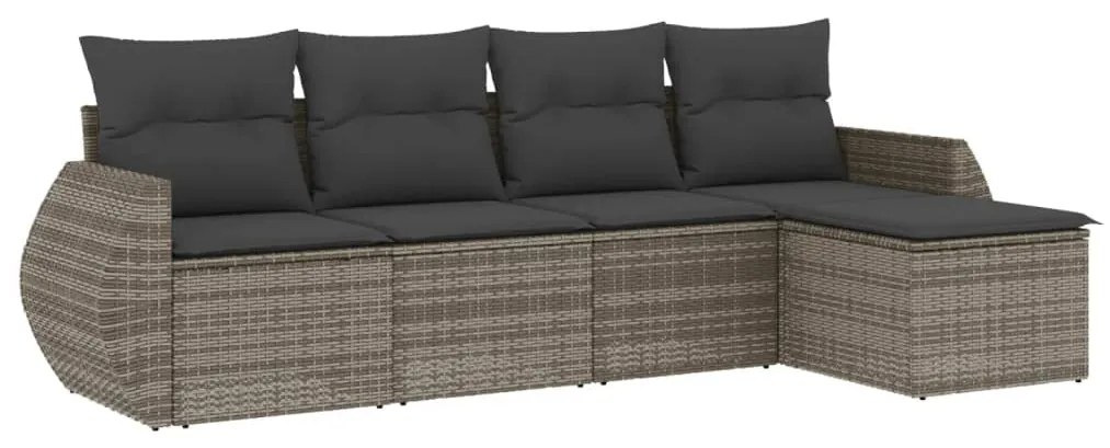 Set divano da giardino 5 pz con cuscini grigio in polyrattan