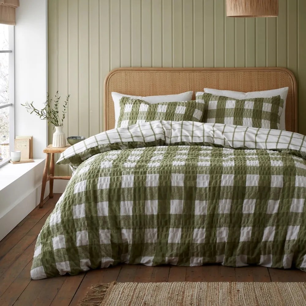 Biancheria da letto in flanella verde per letto matrimoniale 200x200 cm Gingham Check - Catherine Lansfield