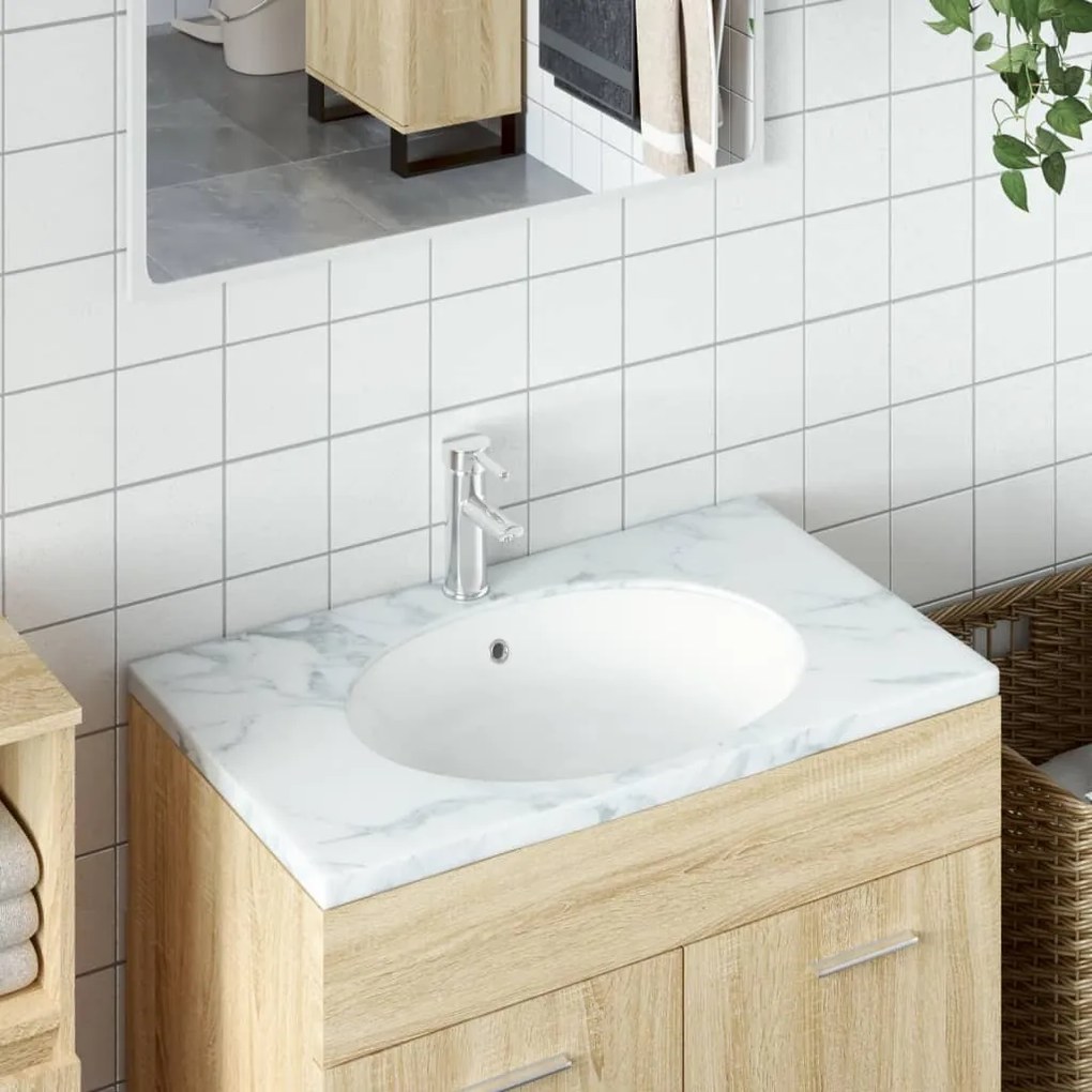 Lavandino Da Bagno Bianco 49x40,5x21 Cm Ovale İn Ceramica /
