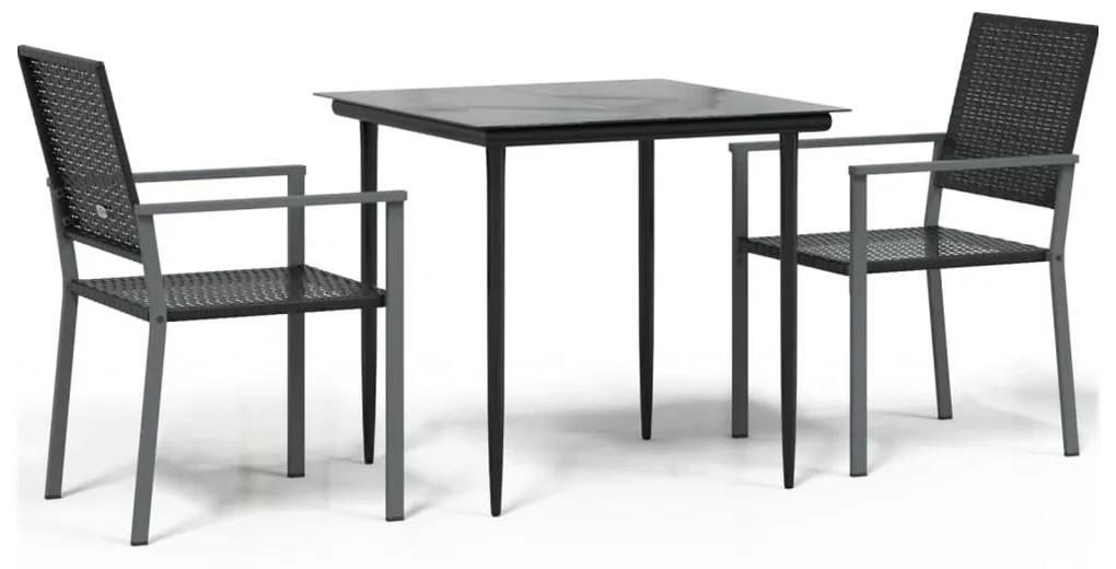 Set da pranzo da giardino 3 pz in polyrattan e acciaio