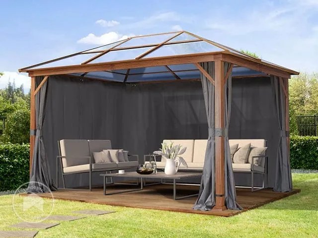 TOOLPORT Gazebo da giardino Hardtop Forest Deluxe loft grigio, 3x4 m, look rovere - (300192)