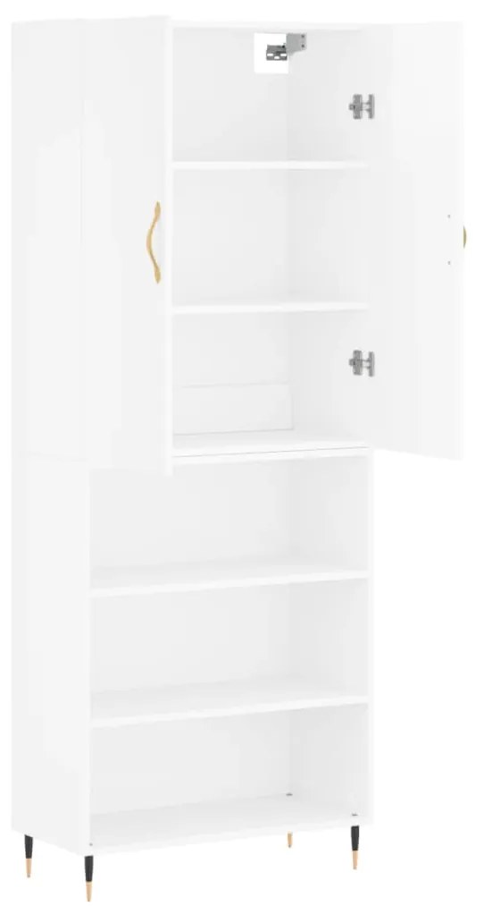 Credenza Bianco Lucido 69,5x34x180 cm in Legno Multistrato