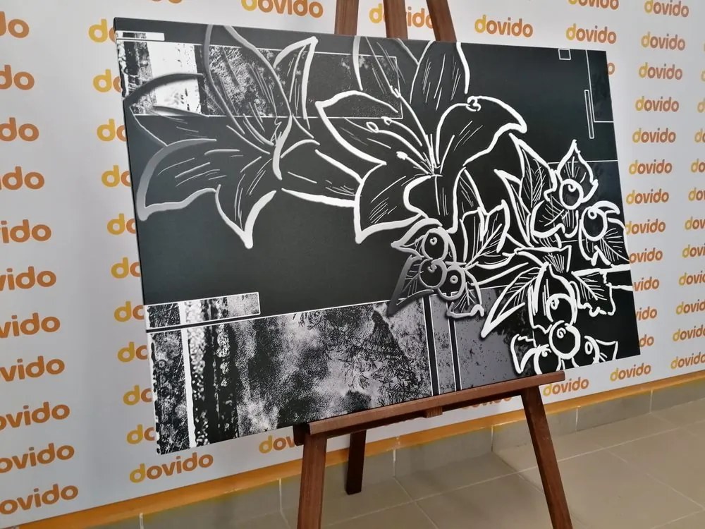 Quadro su tela – Illustrazione floreale in bianco e nero