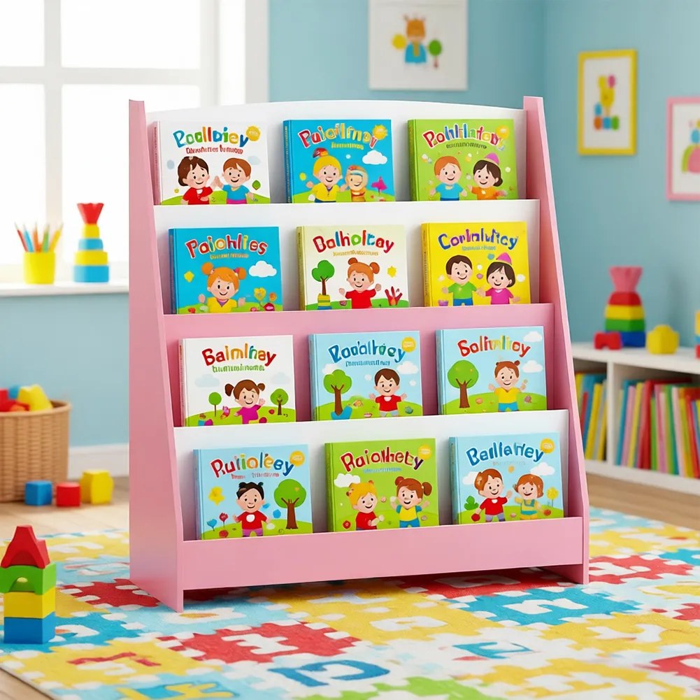 Libreria Montessoriana per Bambini 80x30x88 cm Scaffale in Legno Rosa...