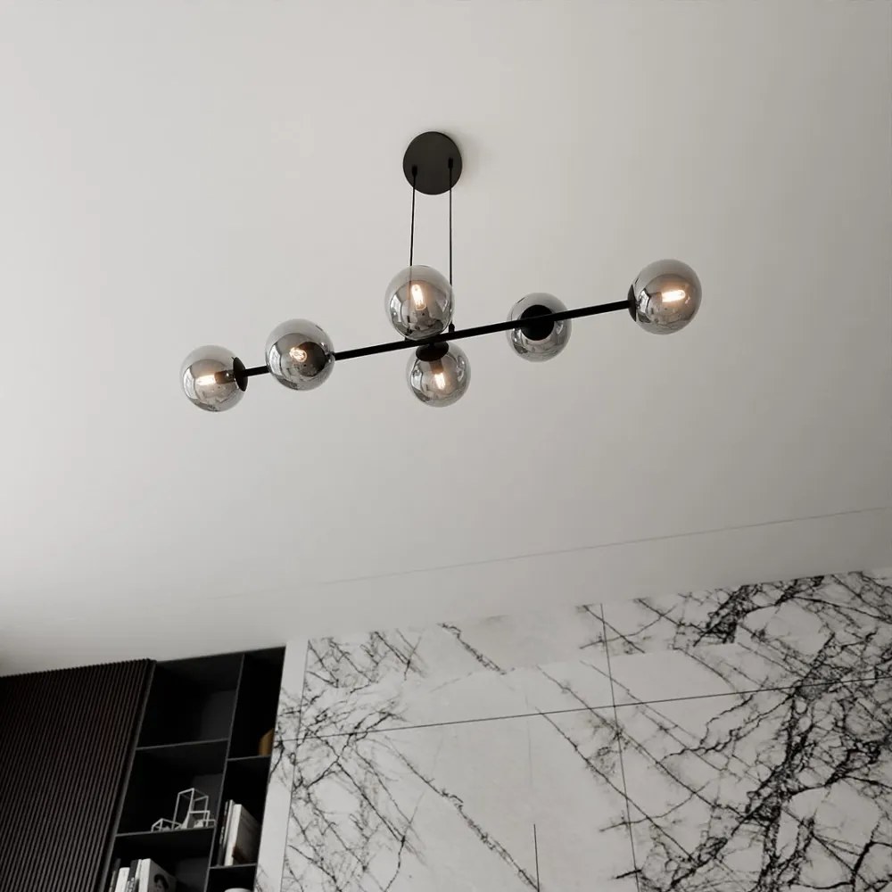 Lampadario a Sospensione in Acciaio e Vetro ROSSI 6 Nero 6xE14 Colore delle Sfere Grafite
