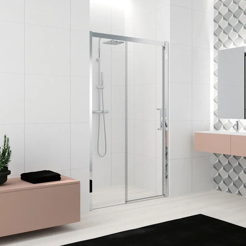 Porta doccia scorrevole Lead L 122 x H 200cm, Sp. 8 mm in vetro vetro senza finitura / trasparente profilo cromo