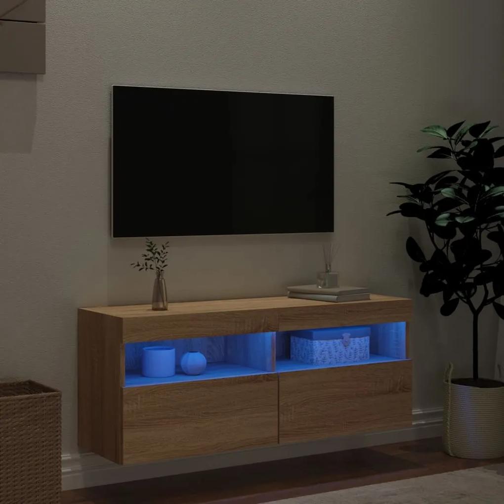 Mobile TV a Parete con Luci LED Rovere Sonoma 100x30x40 cm