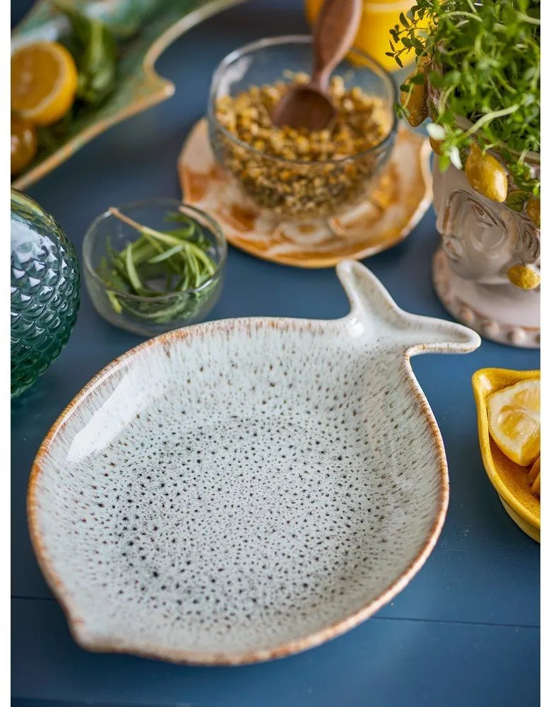 Piatto da portata blu e beige in gres Fleur – Bloomingville