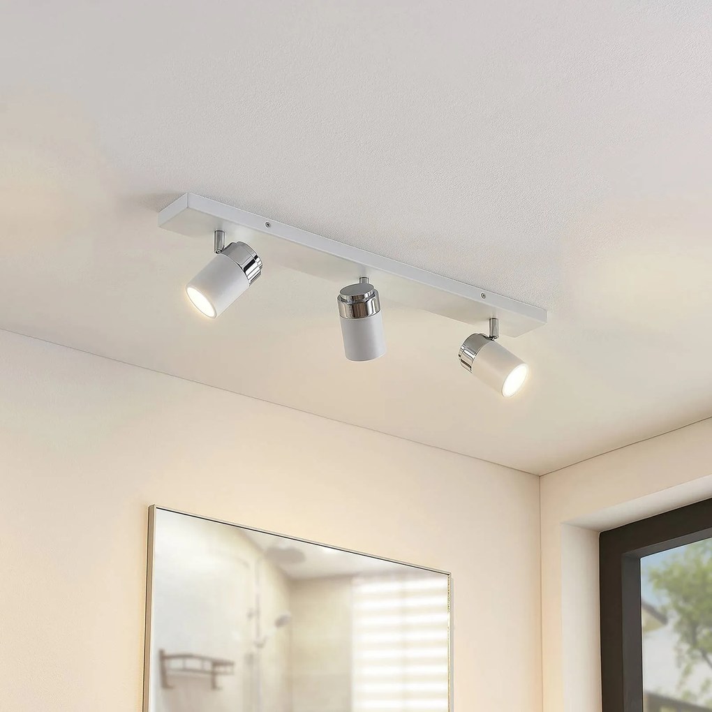 Plafoniera Kardo Lindby, dimmerabile, Bianco / Opale, Bagno, Metallo, Moderno, Plafoniera
