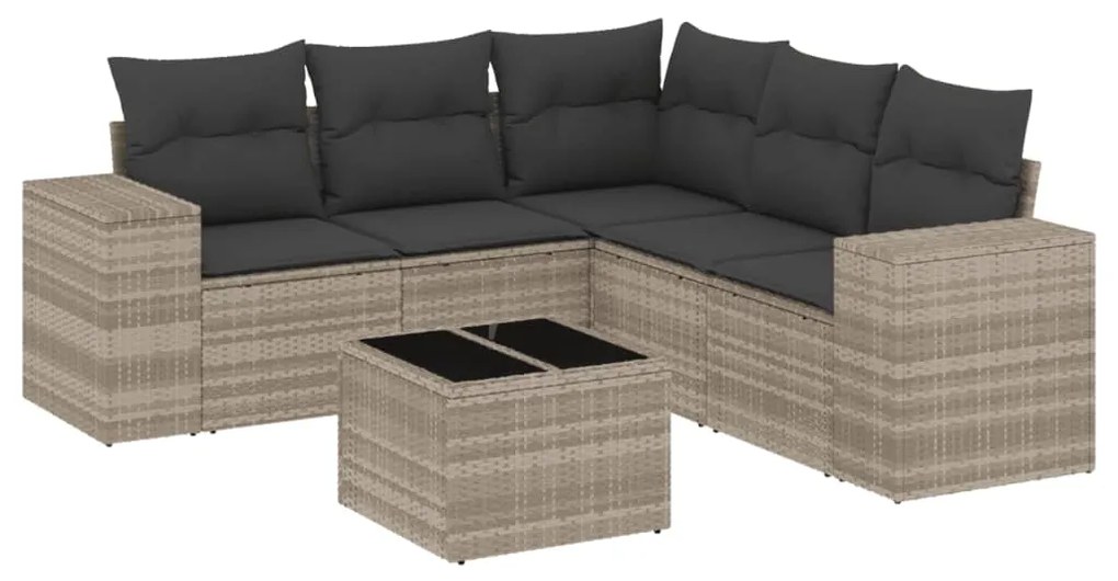 Set divano da giardino 6pz con cuscini grigio chiaro polyrattan