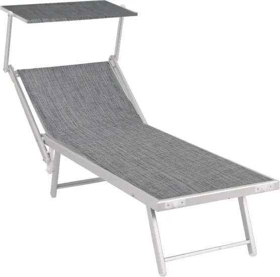 Lettino Prendisole In Alluminio E Textilene 61x186x40 Cm Pool Telo Grigio