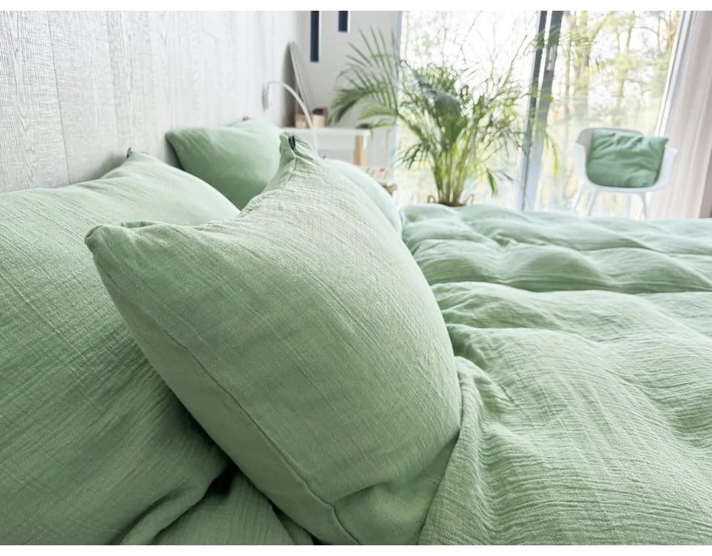 Set copripiumino e federa verde in mussola per letto singolo 135x200 cm Plain Muslin – Butter Kings