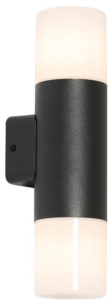 Lampada da parete per esterni nera con diffusore opale 2 luci IP44 - Odense