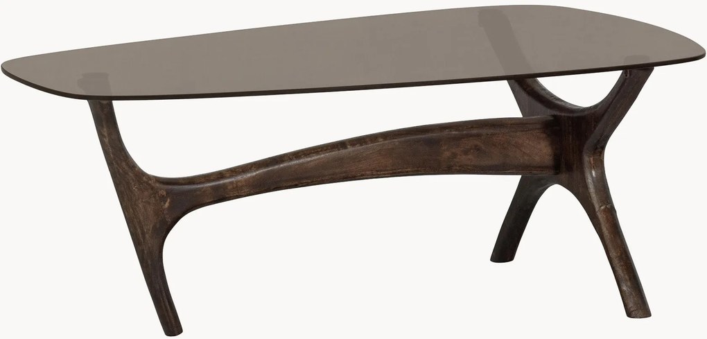 Tavolino da salotto in legno di mango con piano in vetro Flash