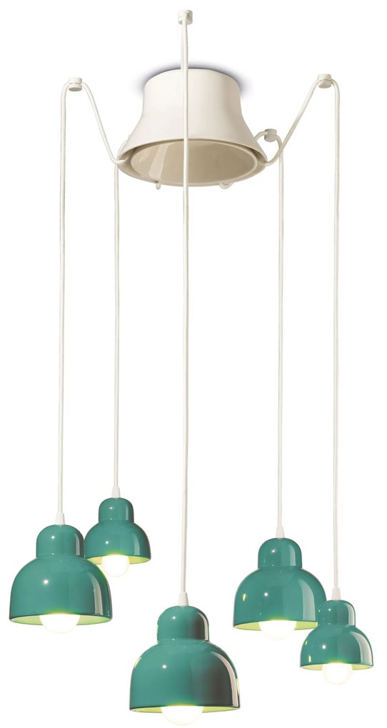 Ferroluce Decò Berimbau - 5-light suspension lamp C2605 Turchese