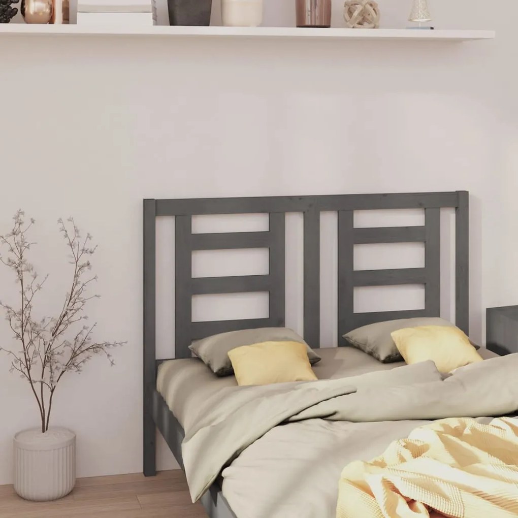 Testiera Per Letto Grigia 126x4x100cm İn Legno Massello Di Pino /
