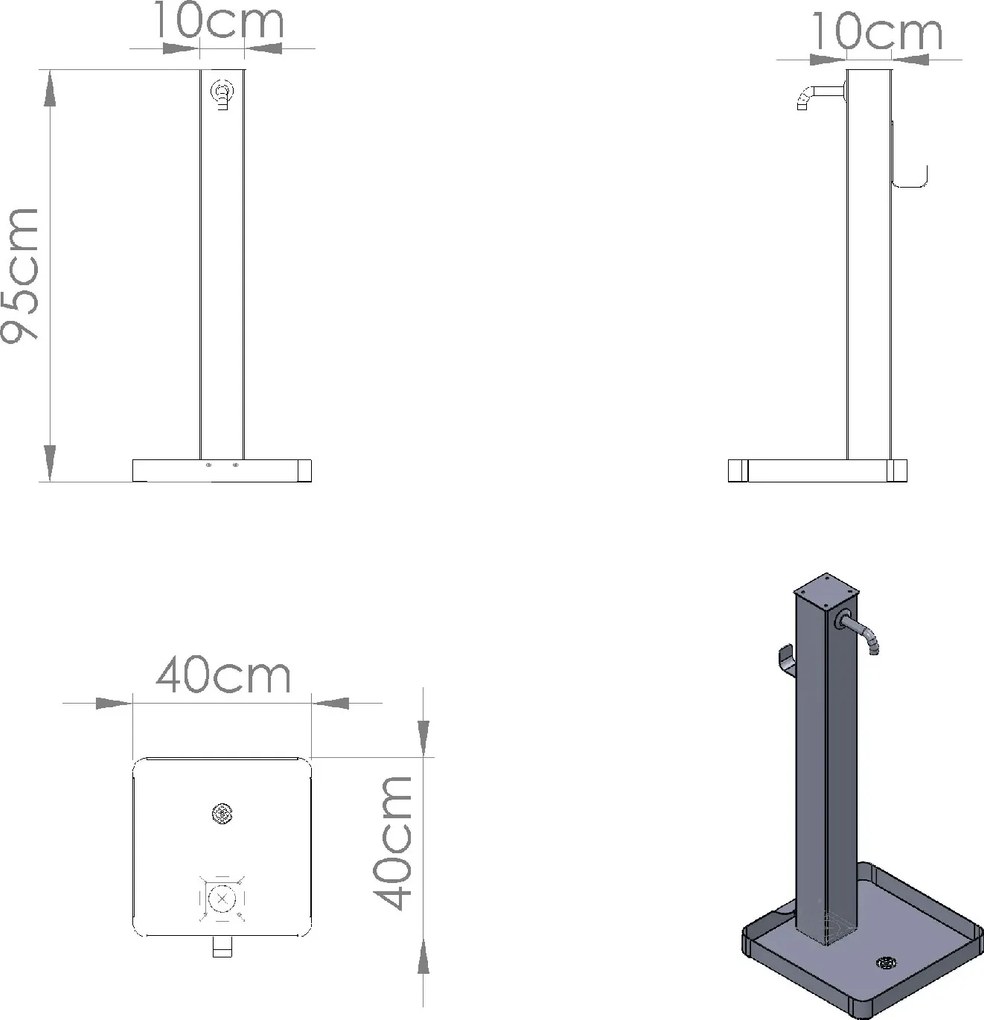 Fontana da Giardino con Rubinetto in Ottone e Base con Ciottoli 40x40x97 cm in Acciaio Bianco...