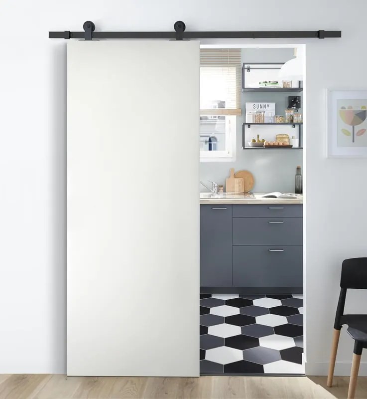 Porta scorrevole reversibile Oxford bianco in mdf bianco, L 93 x H 212 cm, con binario Industrial
