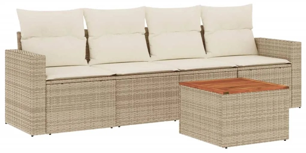 Set divano da giardino 5 pz con cuscini beige in polyrattan