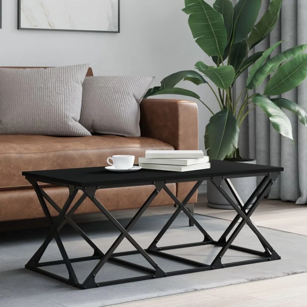 Tavolino Da Salotto Nero 100x49x40 Cm İn Legno Multistrato /