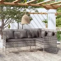 Divano a Forma di L con Cuscini in Polyrattan Grigio cod mxl 63076