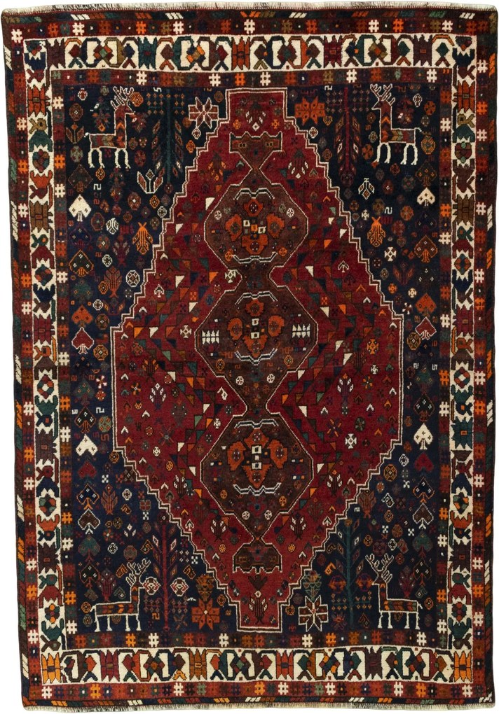 Shiraz Tappeto 170 x 250 Rosso (Iran) Annodato A Mano