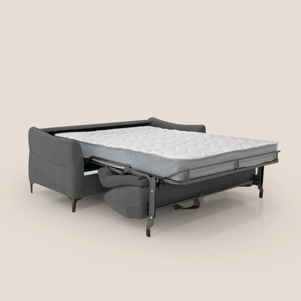 Dalia divano letto con materasso H18 cm e piedi alti in raffinato tessuto smacchiabile T17 antracite