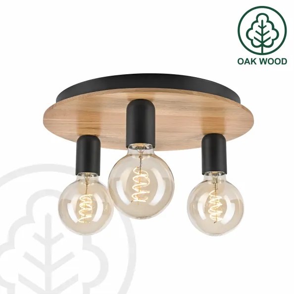 Plafoniera DUSTY 3xE27/15W/230V diametro 34 cm quercia/nero
