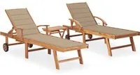 Lettini Prendisole 2 pz con Tavolo e Cuscino Massello di Teak 3073174