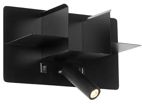 Lampada da parete moderna nera con LED con USB - Thijs