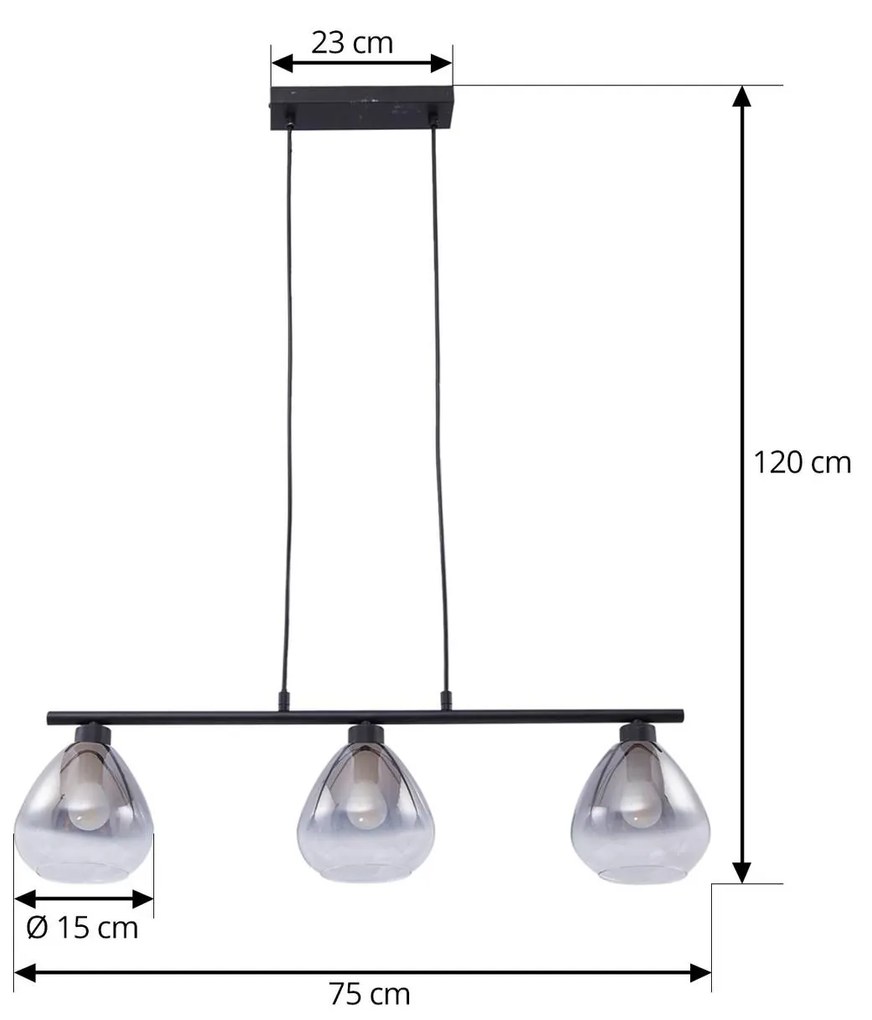 Lampada a sospensione Lindby Pendura, nero, vetro, lunghezza 75 cm