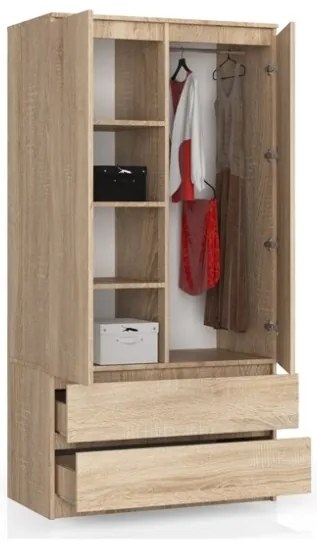 Armadio Guardaroba 2 Ante 2 Cassetti 90x50x180 Artika Rovere Sonoma