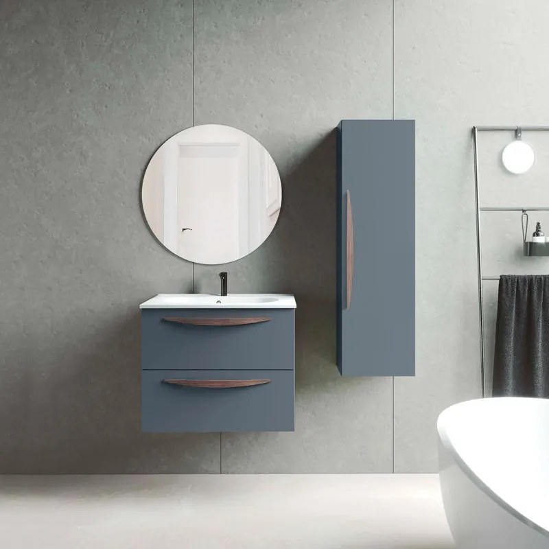 Mobile da bagno sospeso sotto lavabo L 60 x H 55 x P 45 cm blu atollo laccato opaco, 2 cassetti VISOBATH Arco