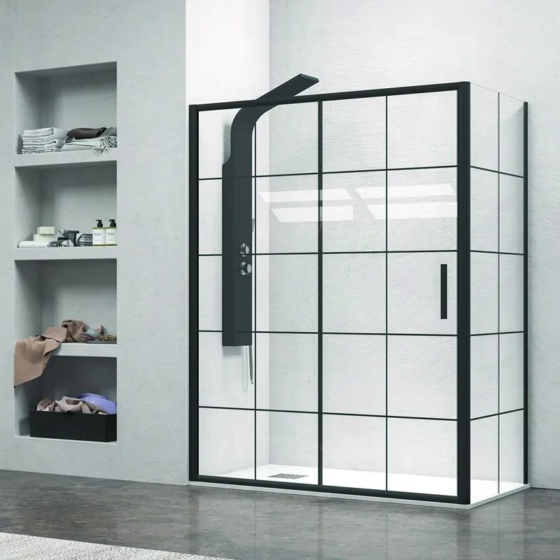 Cabina doccia colore nero 150x80 vetro con riquadri neri NICO-D3000S - KAMALU